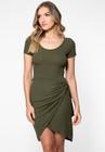 Vestido Malha Saia Transpassada Verde Escuro