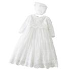 Vestido Mandrião Batizado Renda Branco Touca Bebê Papilloo