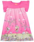 Vestido manga curta infantil rosa pink estampado flores