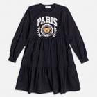 Vestido Manga Longa Infantil Preto Ursinho Paris Inverno Momi