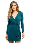 Vestido Manga Longa Transpassado Guess Verde Escuro