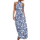 Vestido maxi GOTOTOP feminino sem mangas, gola alta, floral