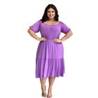 Vestido Midi Babado Forrado Tecido Viscolycra Ombro a Ombro Plus Size