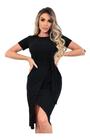 Vestido Midi Canelado Confortável Casual Simples Liso Com Amarração