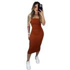 Vestido Midi Coladinho Tubinho Tecido Grosso Malha Canelada