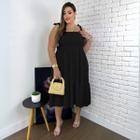 Vestido Midi Com Lastex No Busto E Alças Ajustáveis