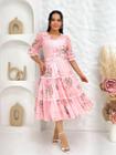 Vestido Midi Feminino Elegante Social Evangélico com Manga Princesa