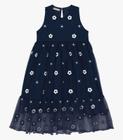 Vestido Midi Infantil Em Tule Bordado Trick Nick Azul