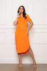Vestido Midi Manga Curta com Fenda 920 Laranja