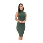 Vestido Midi Milena Tubinho Canelado Liso Gola Alta Fenda Lateral