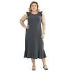 Vestido Midi Over Casual Babados Ombro e Barra Ribana Canelada Moda Primavera Verão 21923A