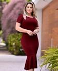 Vestido Midi Plus Size Babado Liso Moda Evangélica Feminina