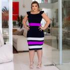 Vestido Midi Plus Size Listras Moda Evangélica Feminina