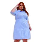 Vestido Midi Tricoline Lastex Forrado 100% Algodão c/ Abertura com Botões Plus Size