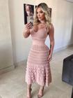 Vestido Midi Tricot Babado Elegante Sofisticado com forro
