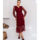 Vestido Midi Tule Poá Vinho