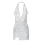 Vestido MOSSTYUS Sexy Sequin Sparkly Glitter Party White S