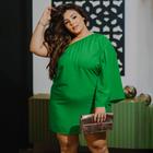 Vestido Plus Size Curtinho Manga Godê Mula Manca Fita de Regulagem Ajustável Moda Maior
