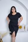 Vestido Plus Size Curto Canelado Saia Transpasse Amarração