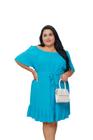 Vestido plus size curto ombro a ombro de viscolinho