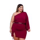 Vestido Plus Size Feminino Nula Manga C Fenda + Cinto 0518