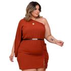 Vestido Plus Size Feminino Nula Manga C Fenda + Cinto 0518