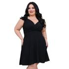 Vestido Plus Size Feminino Rodado Decote V Manga c Babados 0535