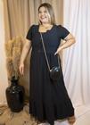 Vestido Plus Size Malha em Crepe Preto Longo de Manga