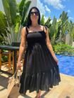 Vestido Plus Size Midi Com Alça Laço E Lastex No Busto Moda Verão