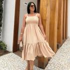 Vestido Plus Size Midi Evasê Com Alças De Amarração E Detalhe Lastex