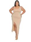 Vestido Plus Size Midi Um Ombro Recorte Na Cintura