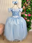 Vestido Princesa Azul Bebe  Longo Manga Super luxo festa  BEVESTMARIELNGOMBRAOMBRAZLBB