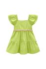 Vestido Roupa Infantil Roupinha Kukiê Verde Neon Em Viscose E Linho Manga Curta C/ Babados