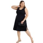 Vestido Sem Manga Gola Redonda Detalhe De Botão Fixo Alça E Fendas Laterais Plus Size 40124A