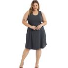 Vestido Sem Manga Gola Redonda Detalhe De Botão Fixo Alça E Fendas Laterais Plus Size 40124A