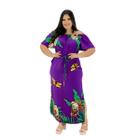 Vestido Senhora Plus Size Longo Ciganinha Com Laço Na Cintura E Fenda Lateral Na Perna