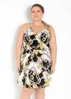 Vestido Solto Arabescos Curto Decote Transpassado Plus Size