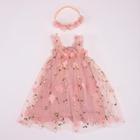 Vestido Tutu Bordado Floral para Bebês - Sem Mangas - Estilo Princesa com Faixa