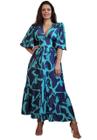 Vestido Zarky Midi Estampa Abstrata Azul Turquesa