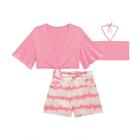 Vic Vicky Trio Top Cropped Sobreposicao e Short Rosa