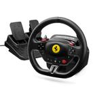 Volante Thrustmaster T98 Ferrari 296 GTB na cor preta com base de pedais, exibindo o logo da Ferrari ao centro