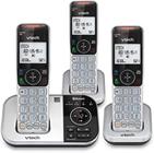 VTECH VS112-3 DECT 6.0 Bluetooth 3 Telefone sem fio para casa com secretária eletrônica, bloqueio de chamadas, identificador de chamadas, interfone e conexão com celular (prata e preto)