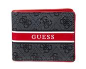 Wallet Guess Masculino de couro fino com duas dobras em carvão/vermelho RFID