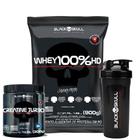 Whey 100% Hd - 900G Refil Cookies and Cream Black Skull + Creatine Turbo 300g + Coqueteleira Black Skull