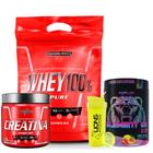 Whey 100% Pure - Whey Protein 900G Refil - Integral Médica+Creatina Pura Monohidratada Hardcore+Pré-Treino Element 115 - integralmedica