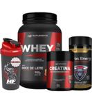 Whey 900g + Creatina 100% Pura 300g + Pre-Treino 60Cáps + Coquitelera de Presente - Combo Academy