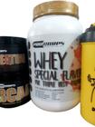 Whey PROCORPS sabor morango + creatina PRO CORPS + garrafa + bbcaa sabor limão PRO CORPS + garrafa