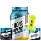 Whey Protein 100% Concentrado (900g) Shark Pro + Pre Treino V9 Pump 300g Limão +Creatina 300 g + Coqueteleira Cor Sortid