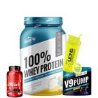 Whey Protein 100% Concentrado (900g) Shark Pro + Pre Treino V9 Pump 300g Tangerin + Omega 3 60 caps Integral + Coquetele