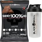 Whey Protein 100% HD REFIL + Coqueteleira 600ml - Kit Black Skull Whey Isolado Concentrado Hidrolisado + Shakeira 600ml